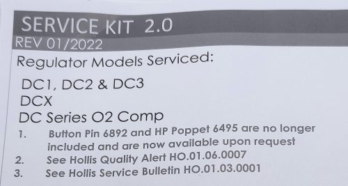 Hollis DC 1/2/3/4 DIN/INT 1st stage service kit