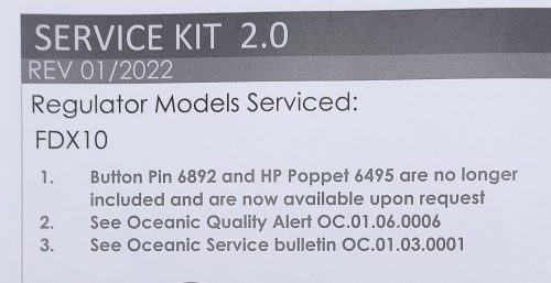 Oceanic 1. lépcső szerviz kit FDX10 DIN/INT