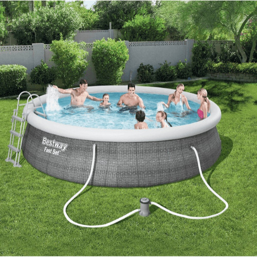 Bestway MARBELLA rattan-effect inflatable flange, soft-wall pool set 457x 107 cm