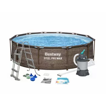   Bestway MYKONOS LUX with sand filter water pump, rattan effect, metal frame pool set 366 x 100 cm