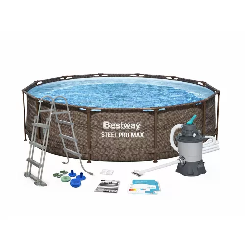 Bestway MYKONOS LUX with sand filter water pump, rattan effect, metal frame pool set 366 x 100 cm
