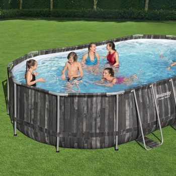   Bestway ESPIRITU wood effect oval metal frame swimming pool set 610 x 366 x 122 cm