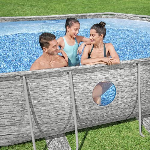 Bestway ARUBA rattan effect metal frame oval pool set with window 488x305x107 cm