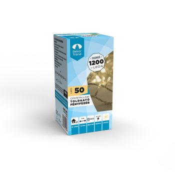   Crystalline toldható LED fényfüzér, 4 m, 50 db MELEG FEHÉR LED, átlátszó kábel