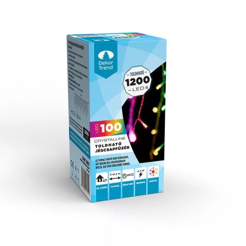 Crystalline extendable LED icicle string, 3x0.4 m, 100 MULTI LEDs, transparent cable