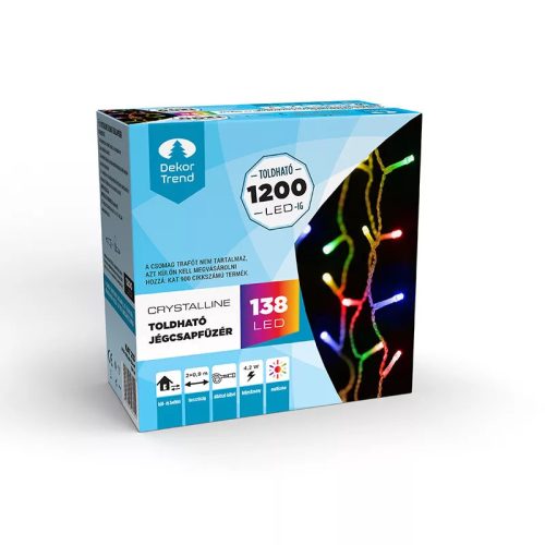 Crystalline extendable LED icicle string, 2 x 0.9 m, 138 MULTI LEDs, transparent cable