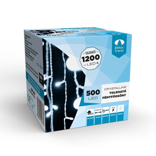 Crystalline extendable LED light curtain, 2x2.5m, 500 COOL WHITE LEDs, transparent cable