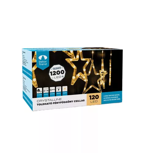 Crystalline extendable LED STAR light curtain, 120 x 80 cm, 120 WARM WHITE LEDs, transparent cable