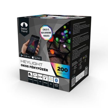   Dekortrend Heylight okos fényfüzér, 200 RGB LED, fekete kábel, IP44, BT vezérlés, 20 méter