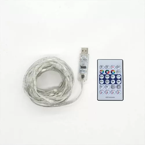 Smart light string, 100 LEDs, transparent cable, USB connection