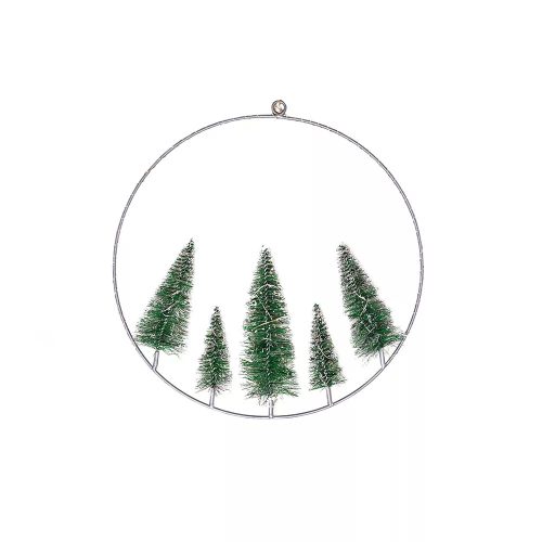 Metal window decoration with pine trees, 30 cm, 30 LEDs, warm white, battery operated
