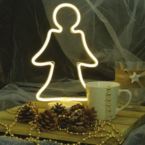 Neon angel window decoration, warm white, wireless, 32 cm