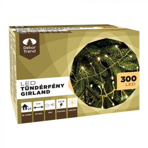 Fairy light garland, silver cable, warm white, 300 LEDs, 3 meters