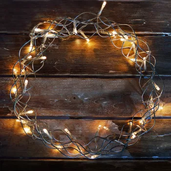   Battery-powered light garland, warm white, transparent cable, 40 LEDs, 30 cm diameter