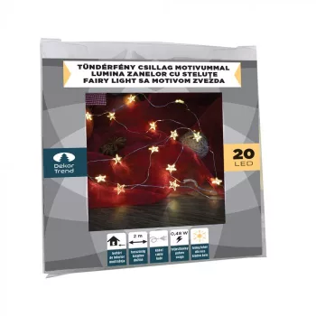   Fairy light with star, warm white, silver colored copper cable, 20 LEDs, 2 meters